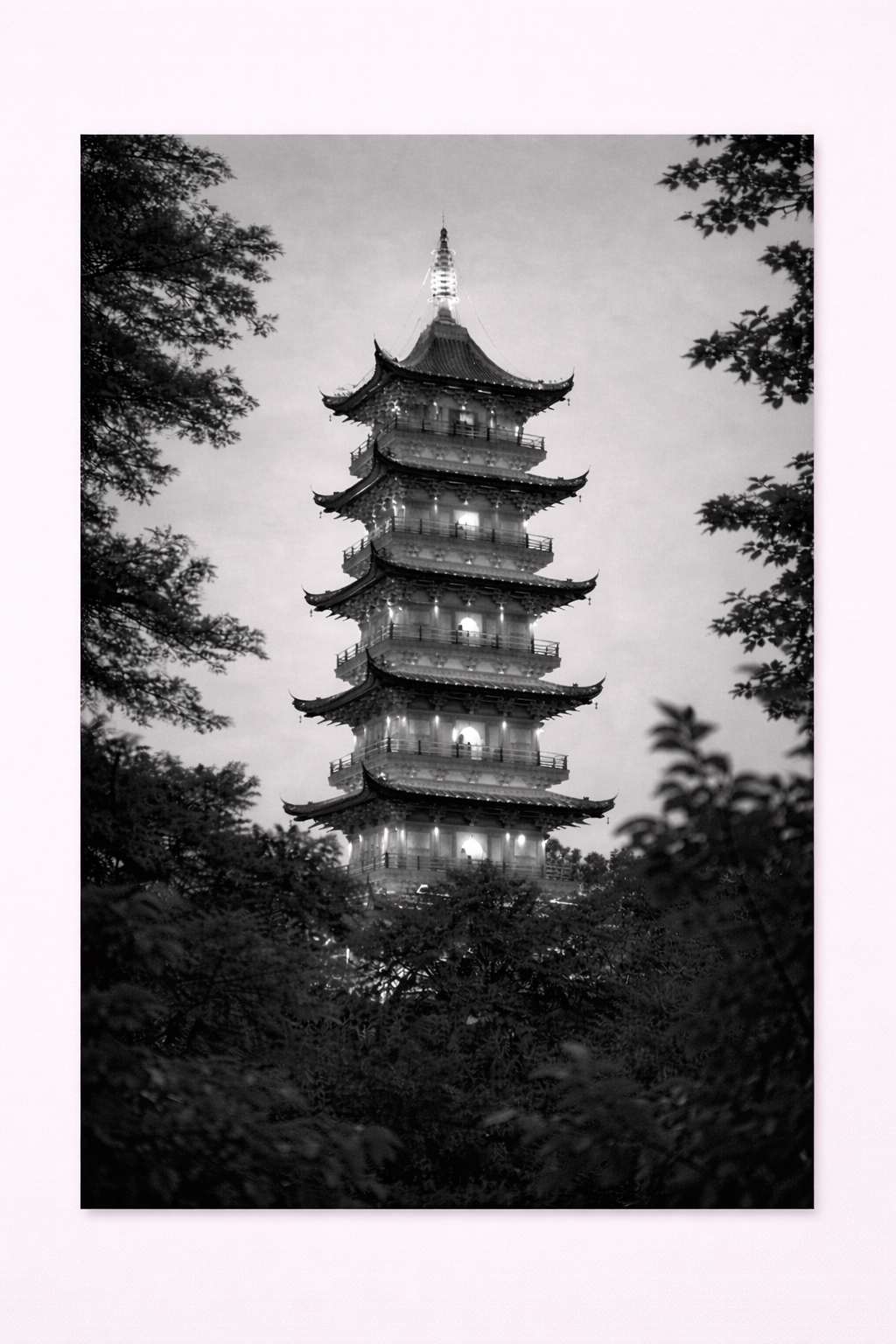 Black & White Japanese Pagoda Wall Art – Serene Zen Architecture Print - Viney Rees Prints