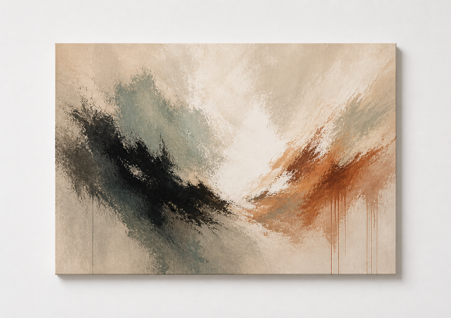 Neutral Abstract Expressionist Wall Art – Modern Beige, Black & Terracotta Print