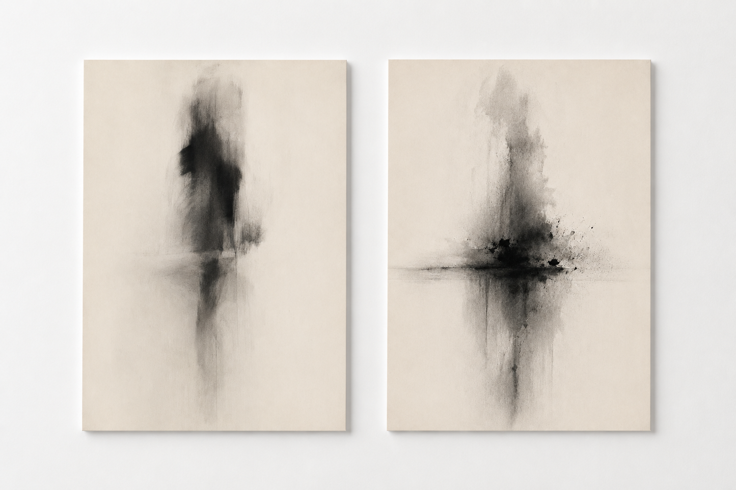 Minimalist Black & White Abstract Diptych Wall Art – Modern Neutral Set of 2 Prints