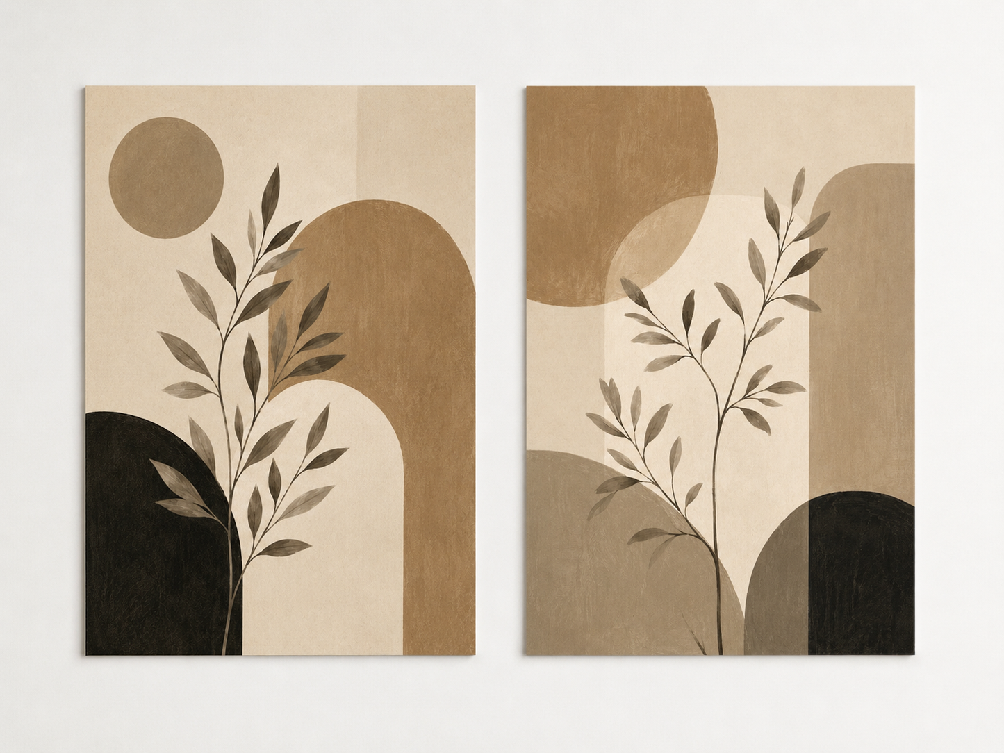 Neutral Botanical Wall Art Set of 2 – Minimalist Abstract Leaf Prints