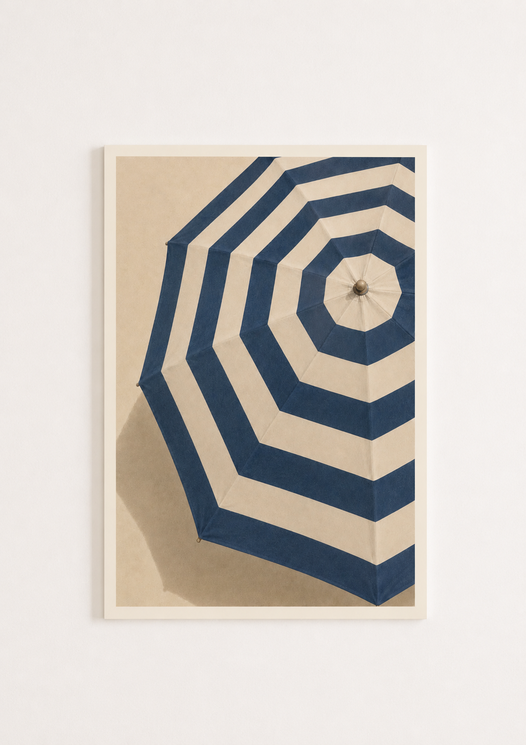Blue Stripe Beach Umbrella Wall Art Print – Coastal Minimalist Summer Photography