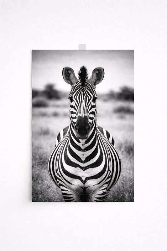 Black & White Zebra Wall Art – Minimalist Safari Animal Print - Viney Rees Prints