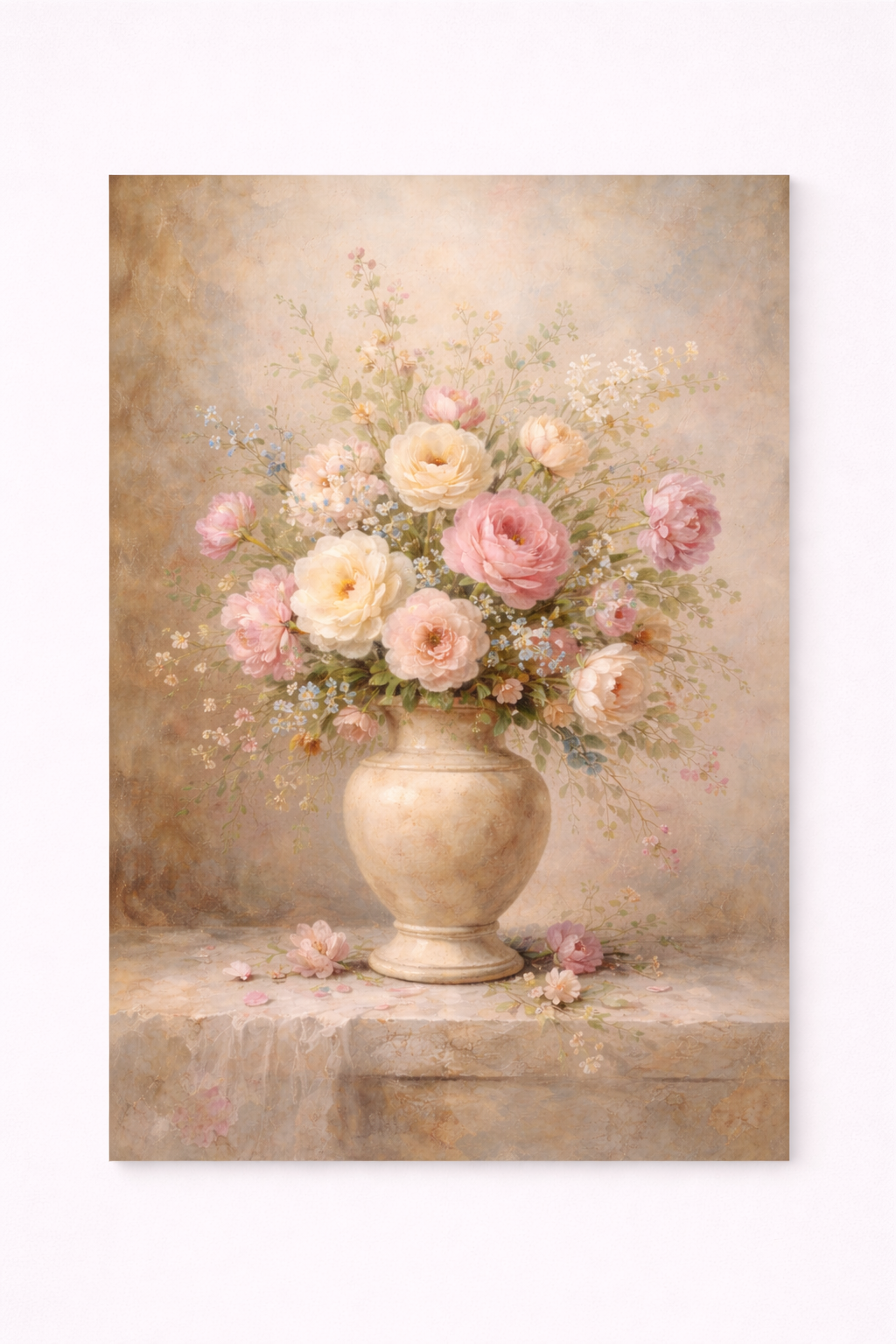 Vintage Floral Vase Wall Art Print – Romantic Peony Bouquet Still Life Painting - Viney Rees Prints