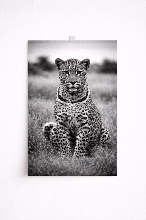 Black & White Leopard Wall Art – Elegant Safari Wildlife Print - Viney Rees Prints
