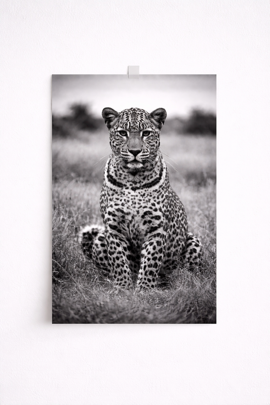 Black & White Leopard Wall Art – Elegant Safari Wildlife Print - Viney Rees Prints
