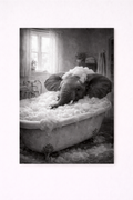 Elephant Bubble Bath Wall Art Print – Black & White Surreal Bathroom Photography - Viney Rees Prints