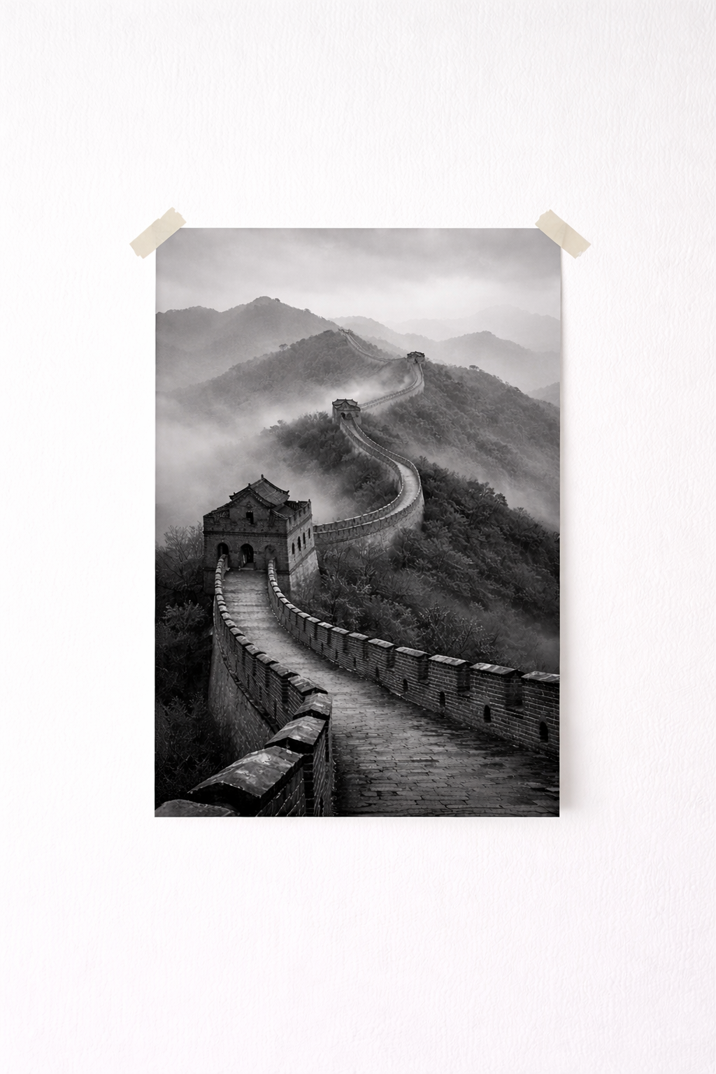 Great Wall of China Wall Art Print – Black & White Landscape Photography - Viney Rees Prints