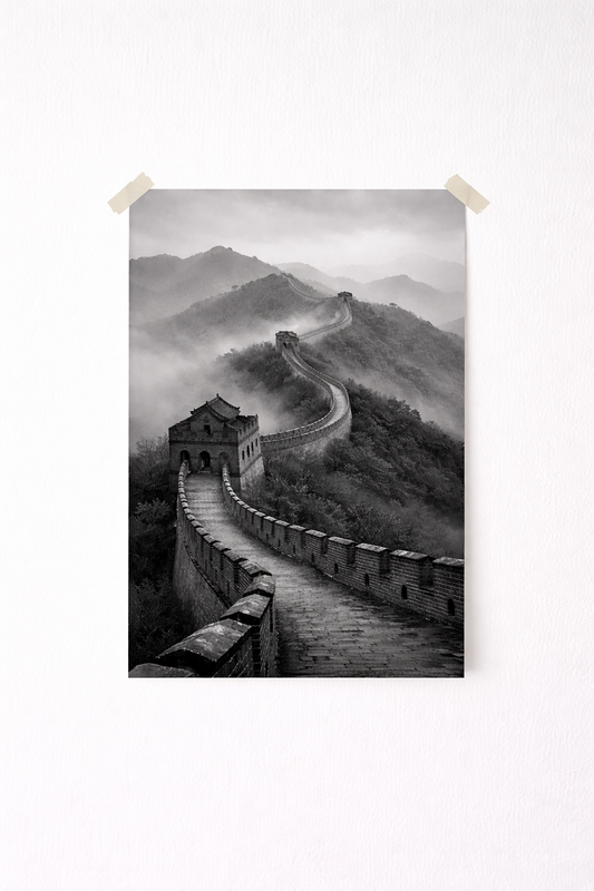 Great Wall of China Wall Art Print – Black & White Landscape Photography - Viney Rees Prints