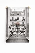 Paris Balcony Wall Art Print – Romantic French Window View with Café Table - Viney Rees Prints