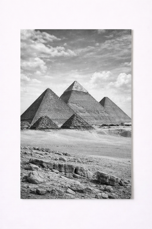 Great Pyramids of Giza Wall Art Print – Black & White Egypt Landscape Photography - Viney Rees Prints