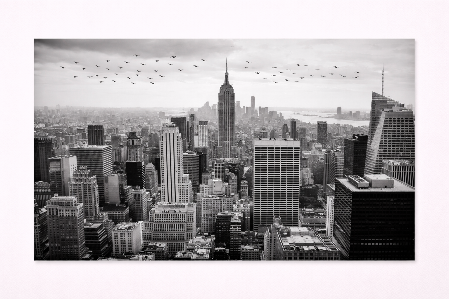 New York Skyline Wall Art – Black & White Cityscape Canvas Print with Empire State Building - Viney Rees Prints