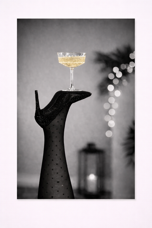 Elegant Champagne & Heels Canvas Print – Luxury Fashion Wall Art - Viney Rees Prints