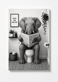 Funny Elephant Bathroom Wall Art – Black & White Animal Toilet Humor Print
