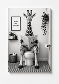 Funny Giraffe Bathroom Wall Art – Black & White Animal Toilet Humor Print