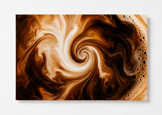 Espresso Swirl Abstract Wall Art Print – Modern Coffee Marble Canvas Decor