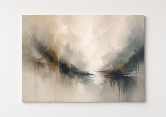 Neutral Abstract Landscape Wall Art – Modern Beige & Blue Horizon Print