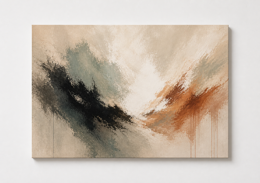 Neutral Abstract Expressionist Wall Art – Modern Beige, Black & Terracotta Print