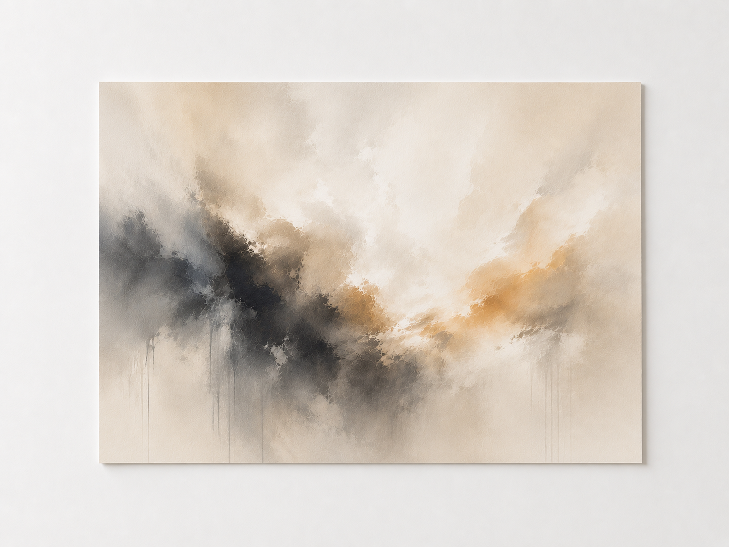 Neutral Abstract Landscape Wall Art – Beige, Charcoal & Gold Modern Print