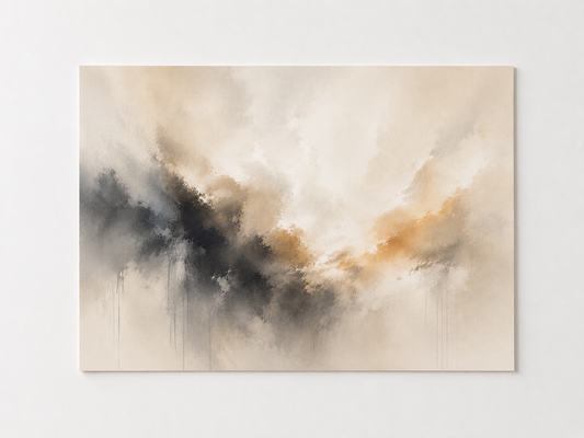 Neutral Abstract Landscape Wall Art – Beige, Charcoal & Gold Modern Print