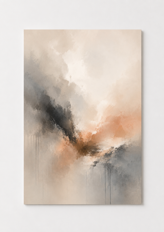 Vertical Neutral Abstract Wall Art – Modern Beige & Terracotta Minimalist Print