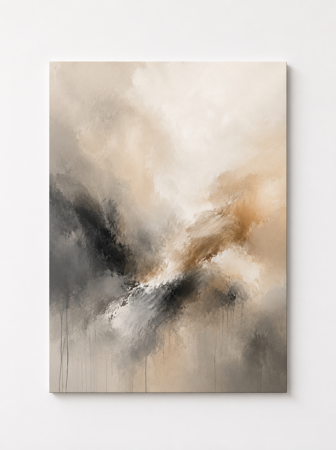 Neutral Abstract Canvas Wall Art – Modern Beige & Charcoal Textured Print