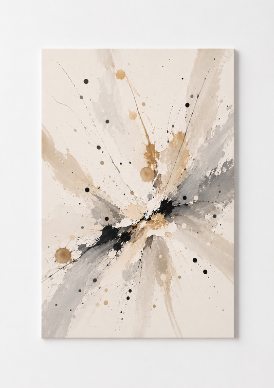 Neutral Abstract Splash Wall Art – Modern Beige & Grey Minimalist Print