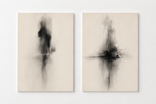 Minimalist Black & White Abstract Diptych Wall Art – Modern Neutral Set of 2 Prints