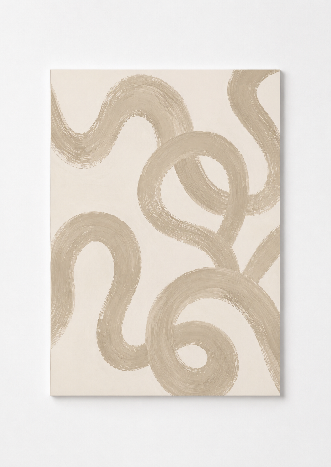 Neutral Abstract Line Wall Art – Minimalist Beige Brushstroke Print