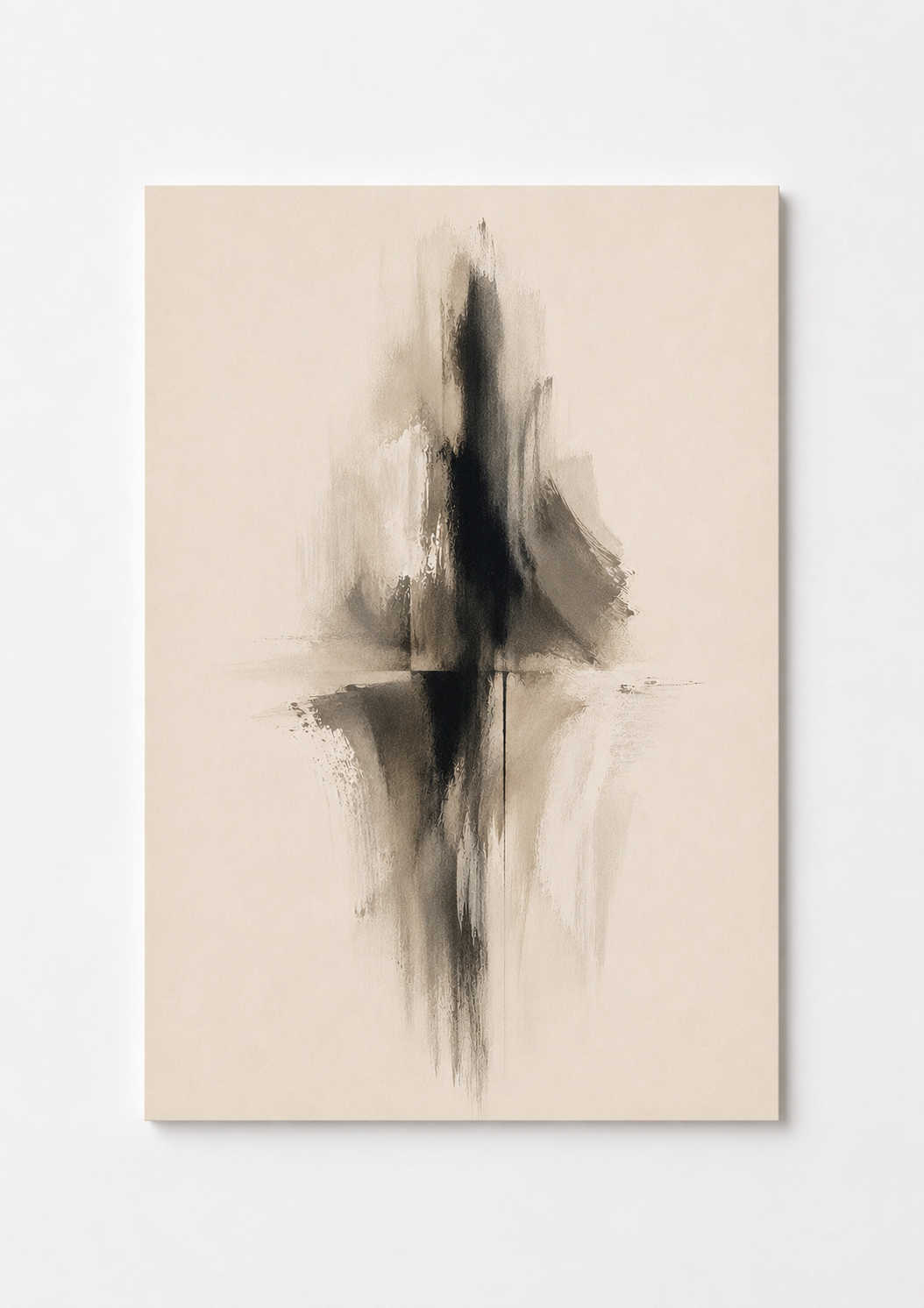 Neutral Black Abstract Wall Art – Minimalist Vertical Reflection Print