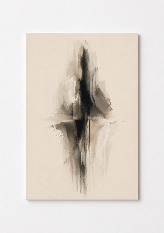 Neutral Black Abstract Wall Art – Minimalist Vertical Reflection Print