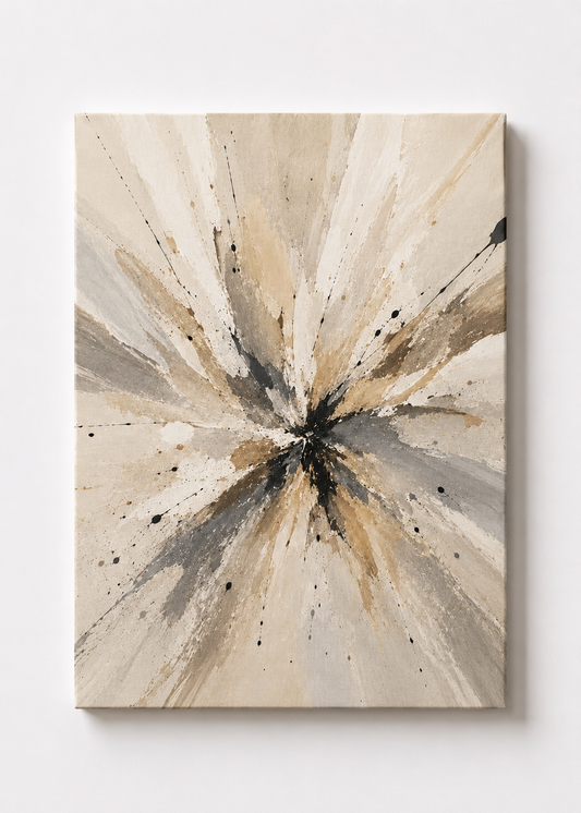 Neutral Abstract Burst Wall Art – Modern Beige & Black Statement Print