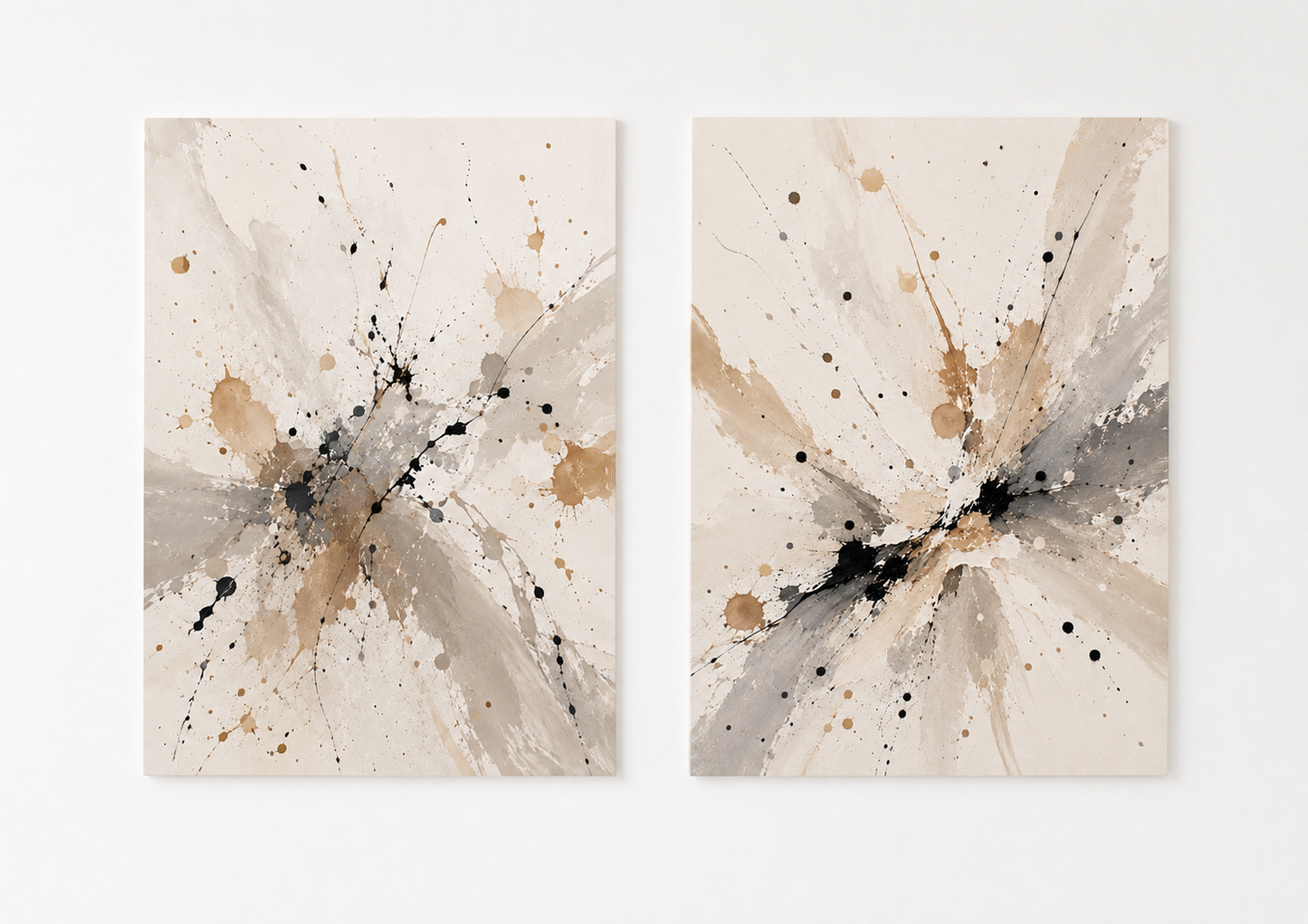 Neutral Abstract Wall Art Set of 2 – Modern Beige Burst Diptych Prints