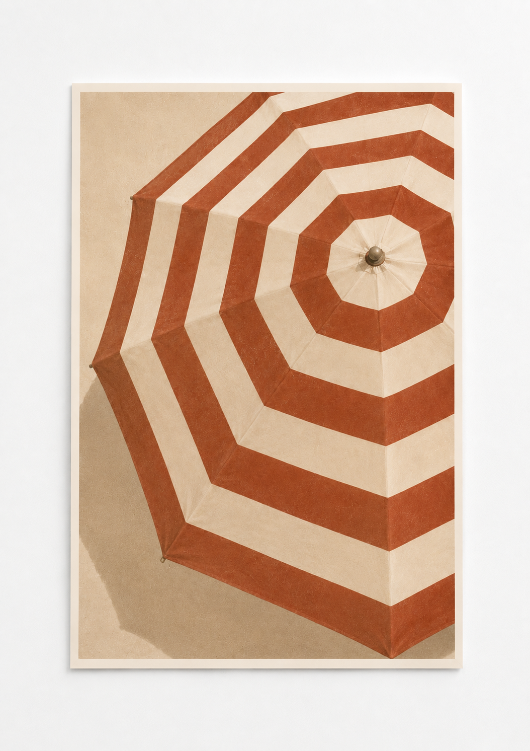 Terracotta Stripe Beach Umbrella Wall Art Print – Coastal Minimalist Summer Artwork
