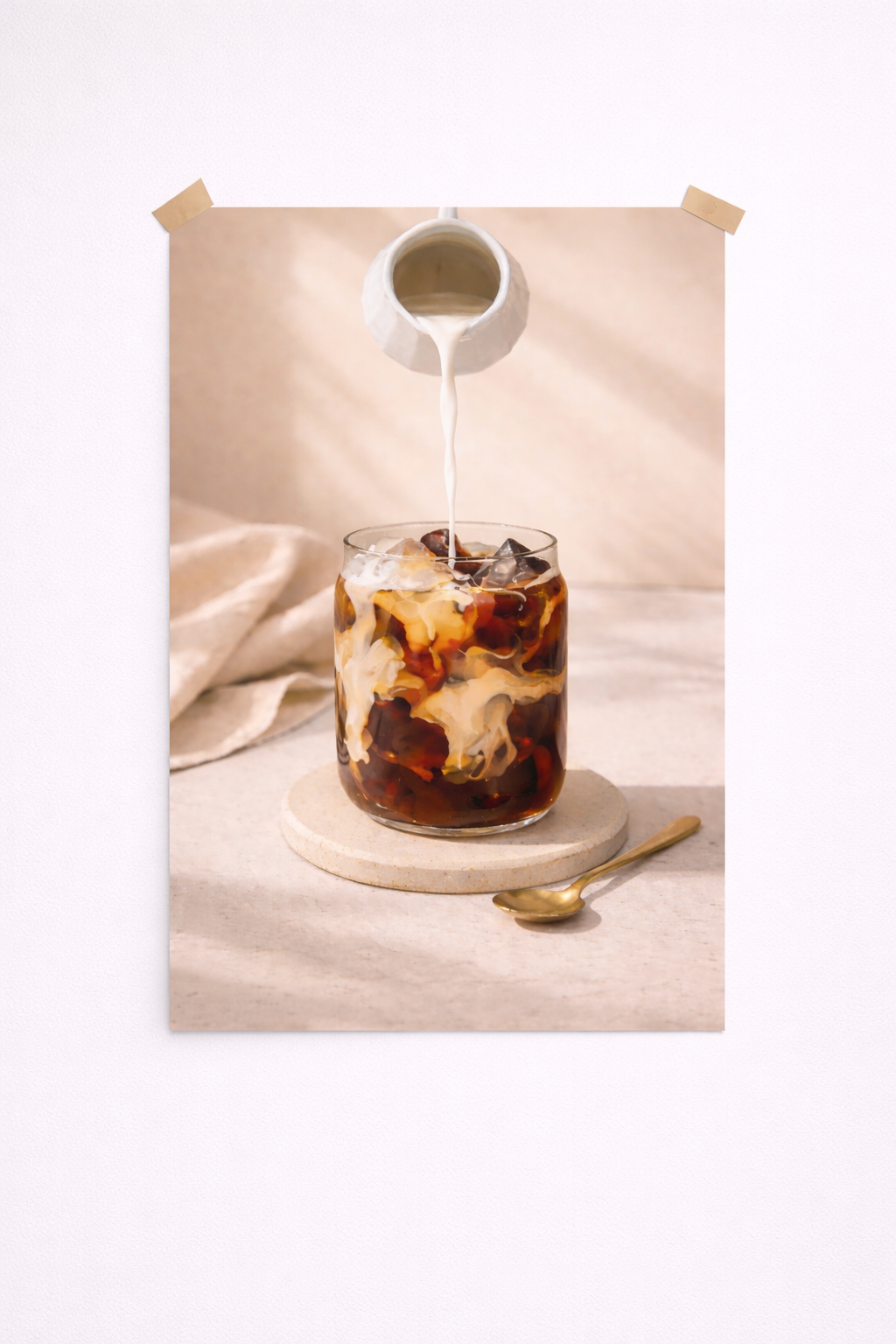 Iced Coffee Wall Art – Minimalist Kitchen Drink Print with Cream Pour - Viney Rees Prints