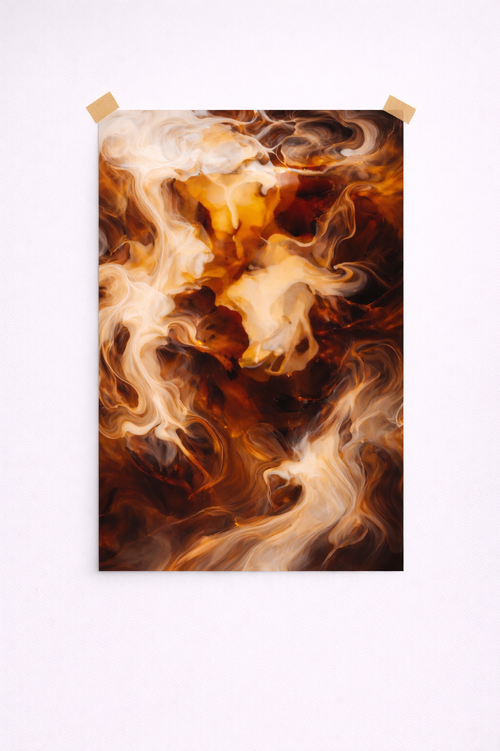 Abstract Coffee Swirl Wall Art – Cream & Espresso Fluid Art Print - Viney Rees Prints