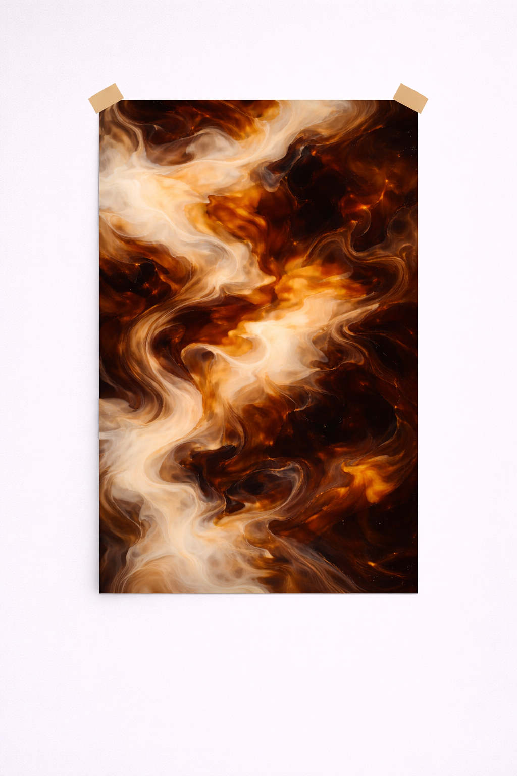 Abstract Coffee Swirl Wall Art – Warm Espresso & Cream Fluid Print - Viney Rees Prints