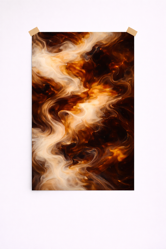 Abstract Coffee Swirl Wall Art – Warm Espresso & Cream Fluid Print - Viney Rees Prints