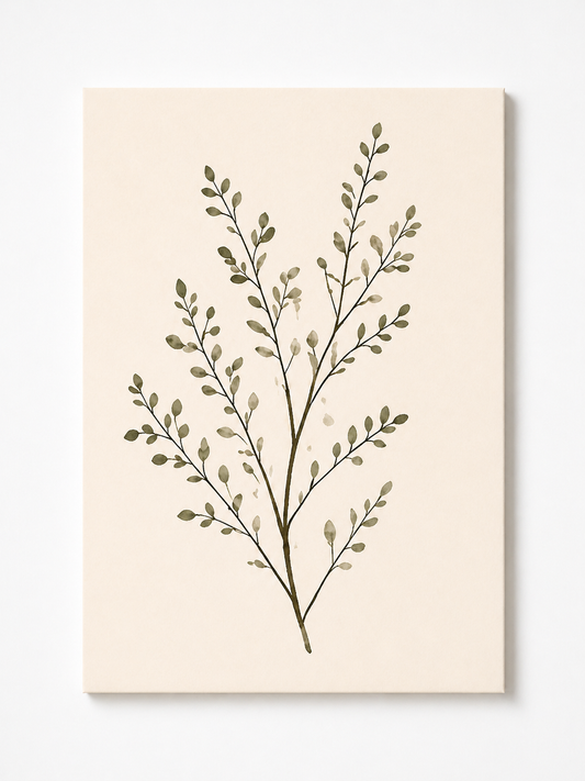 Minimal Botanical Branch Print – Neutral Leaf Wall Art - Viney Rees Prints