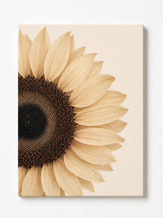 Neutral Sunflower Close-Up Print – Minimal Floral Wall Art - Viney Rees Prints