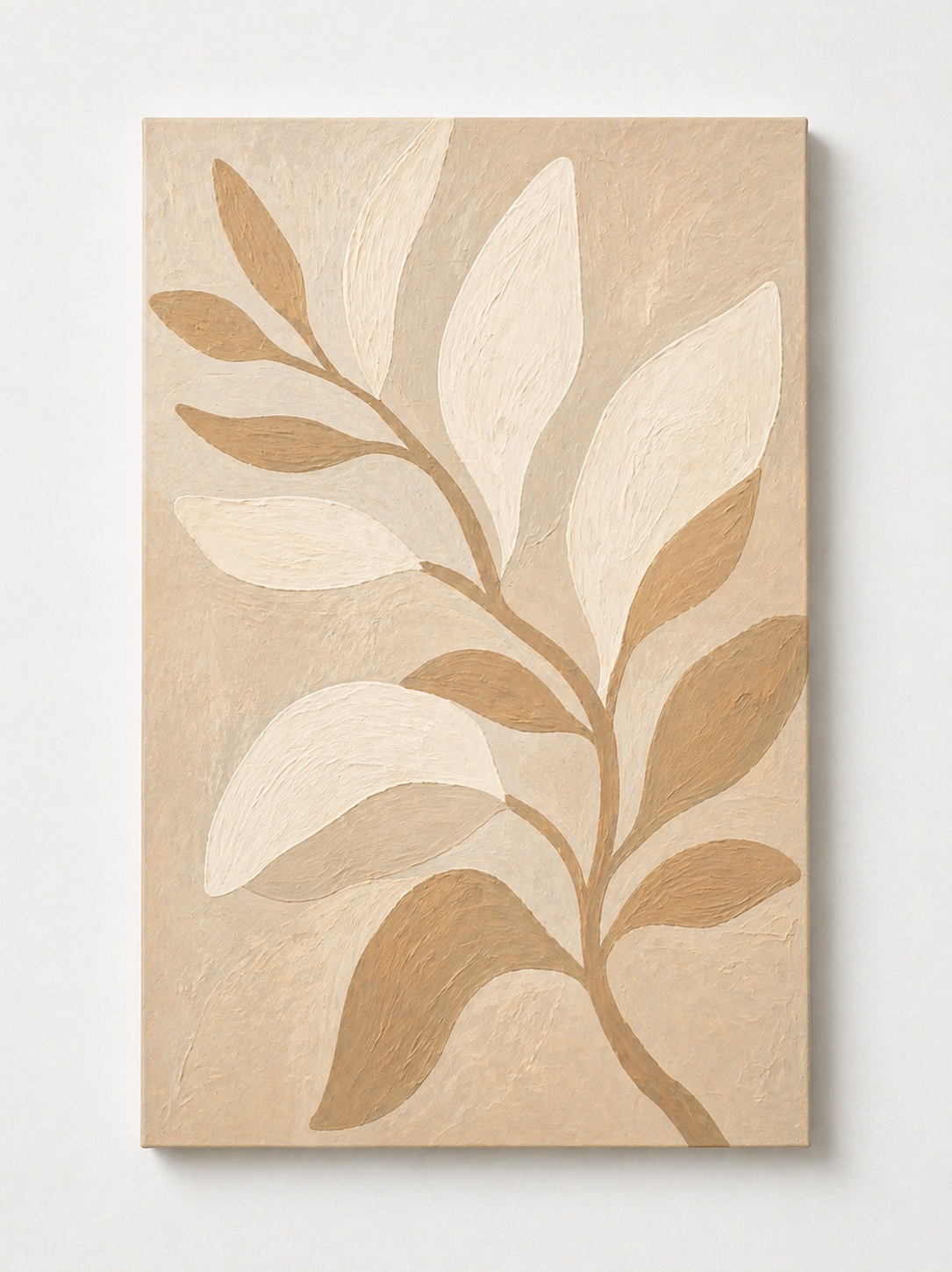 Neutral Abstract Botanical Wall Art – Minimalist Beige Leaf Canvas Print - Viney Rees Prints