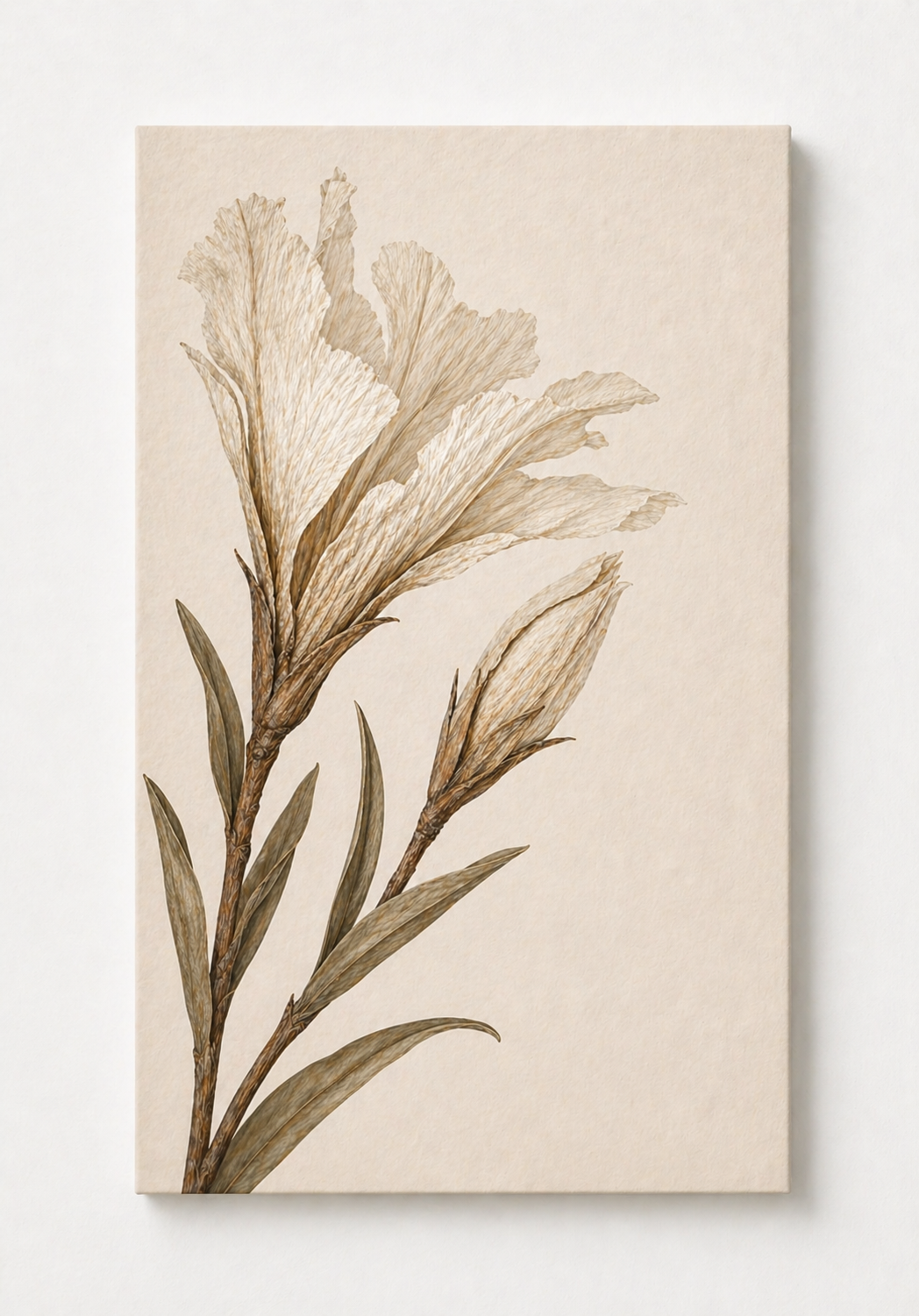 Neutral Floral Botanical Wall Art – Elegant Beige Flower Canvas Print - Viney Rees Prints