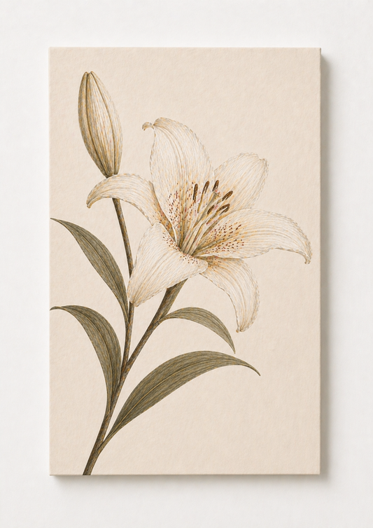 Neutral Lily Flower Wall Art – Elegant Botanical Canvas Print - Viney Rees Prints