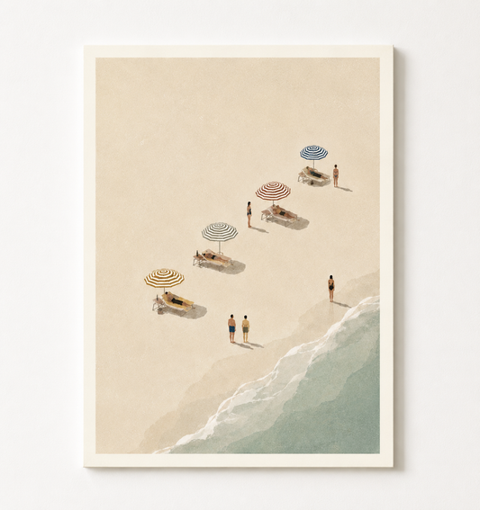 Minimalist Beach Wall Art Print – Coastal Umbrella Scene Artwork