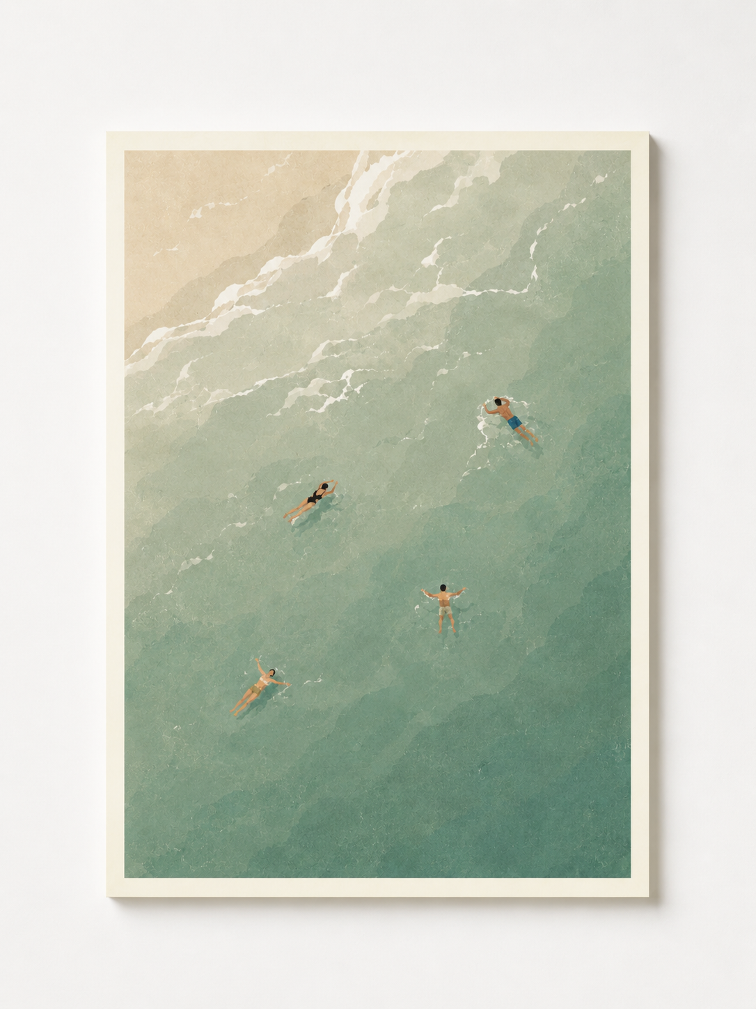 Minimalist Ocean Swimmer Wall Art Print – Coastal Aerial Beach Artwork