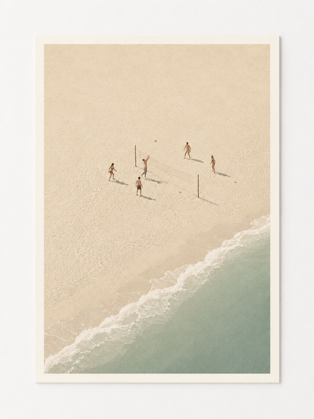 Minimalist Beach Volleyball Wall Art Print – Coastal Aerial Beach Scene