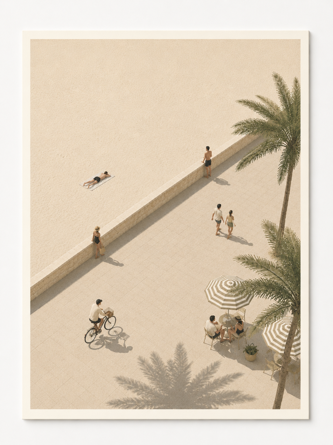 Minimalist Coastal Promenade Wall Art Print – Beachside Palm Scene Artwork