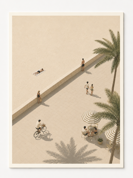 Minimalist Coastal Promenade Wall Art Print – Beachside Palm Scene Artwork