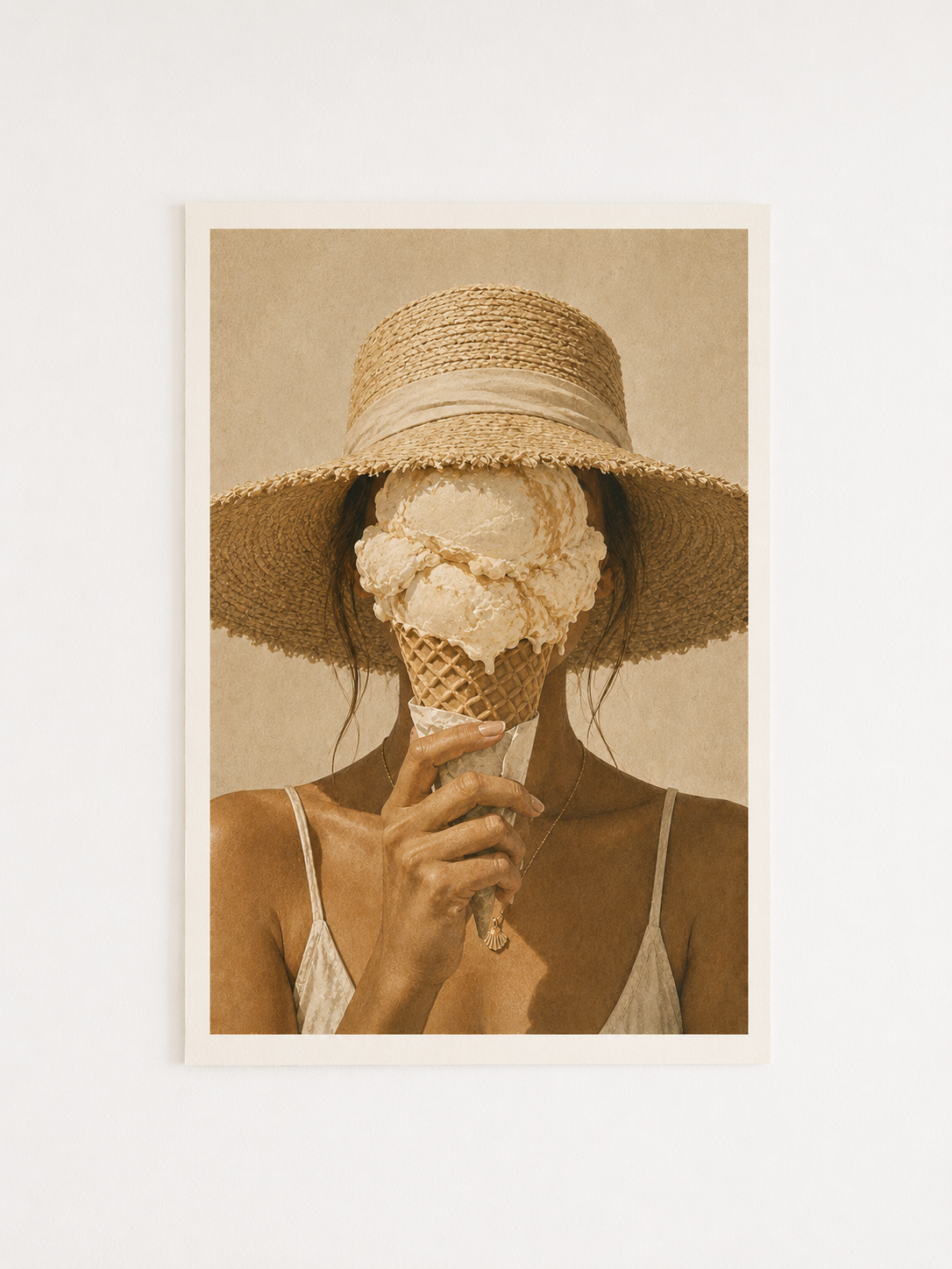 Summer Ice Cream Portrait Wall Art Print – Minimalist Neutral Coastal Fashion Artwork
