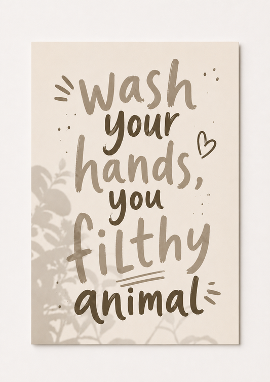 “Wash Your Hands” Funny Bathroom Wall Art – Sage Green Typography Print