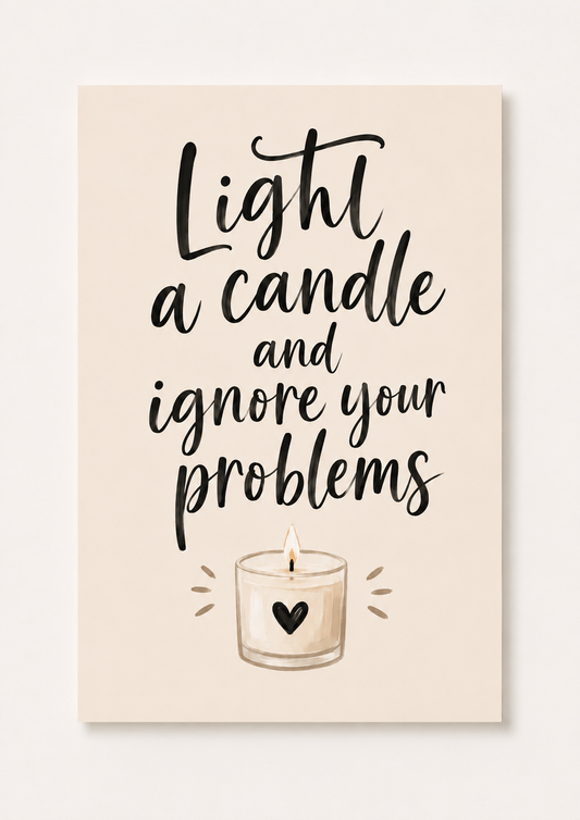 “Light a Candle and Ignore Your Problems” Funny Quote Wall Art – Cozy Minimalist Print